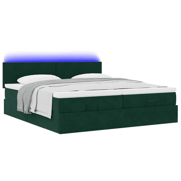 Ottoman Bett mit Matratzen & LEDs Dunkelgrün 180x200 cm