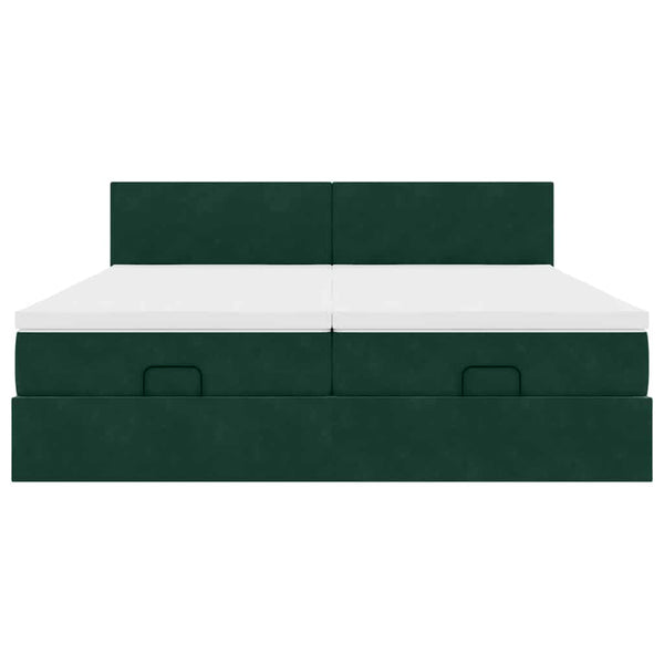Ottoman Bett mit Matratzen & LEDs Dunkelgrün 180x200 cm