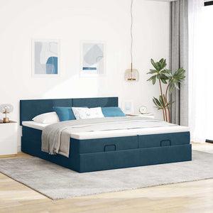 Ottoman Bett mit Matratze & LEDs Dunkelblau 180x200 cm