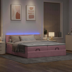vidaXL Ottoman Bed with Mattresses & LEDs Pink 180x200 cm Velvet