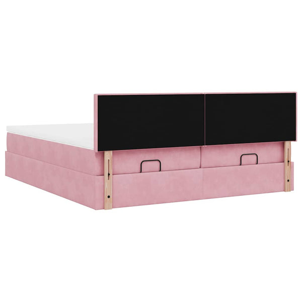 vidaXL Ottoman Bed with Mattresses & LEDs Pink 180x200 cm Velvet