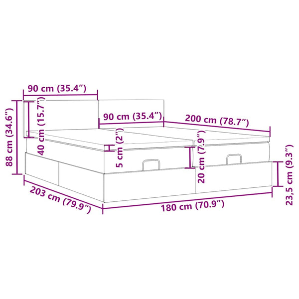 vidaXL Ottoman Bed with Mattresses & LEDs Pink 180x200 cm Velvet
