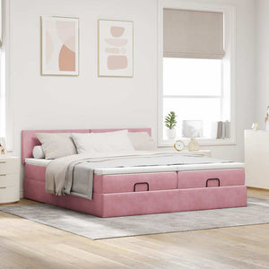 vidaXL Ottoman Bed with Mattresses & LEDs Pink 180x200 cm Velvet