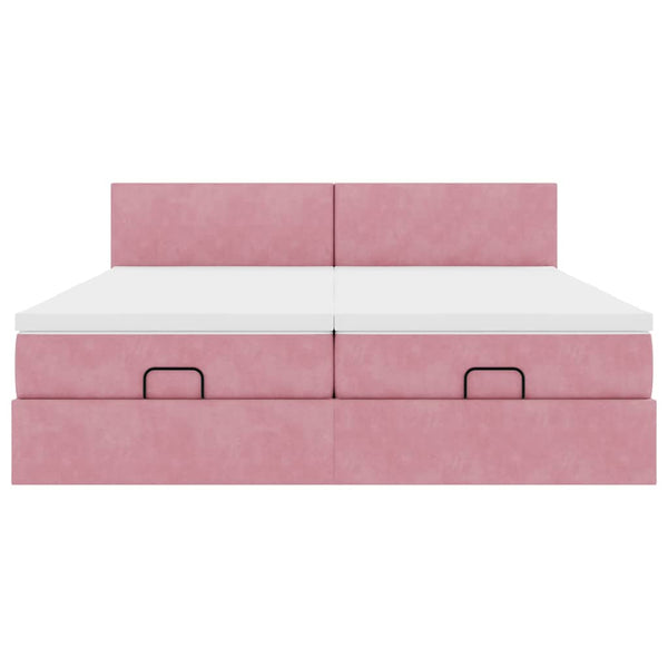 vidaXL Ottoman Bed with Mattresses & LEDs Pink 180x200 cm Velvet