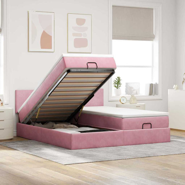 vidaXL Ottoman Bed with Mattresses & LEDs Pink 180x200 cm Velvet