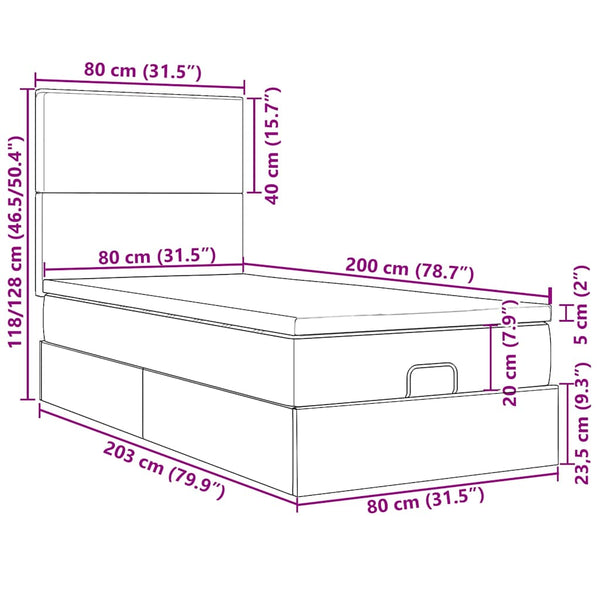 vidaXL Ottoman Bed with Mattresses Light Grey 80x200 cm Velvet