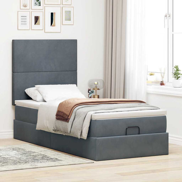 vidaXL Ottoman Bed with Mattresses Dark Grey 80x200 cm Velvet