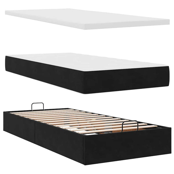 vidaXL Ottoman Bed with Mattresses Black 80x200 cm Velvet