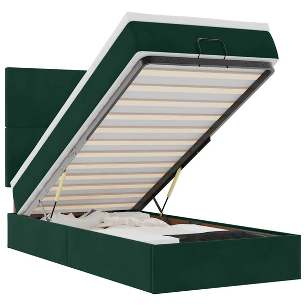 vidaXL Ottoman Bed with Mattresses Dark Green 80x200 cm Velvet