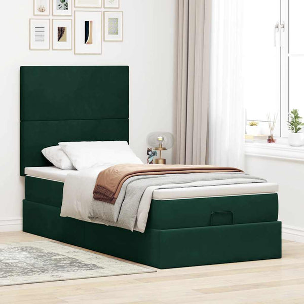 vidaXL Ottoman Bed with Mattresses Dark Green 80x200 cm Velvet
