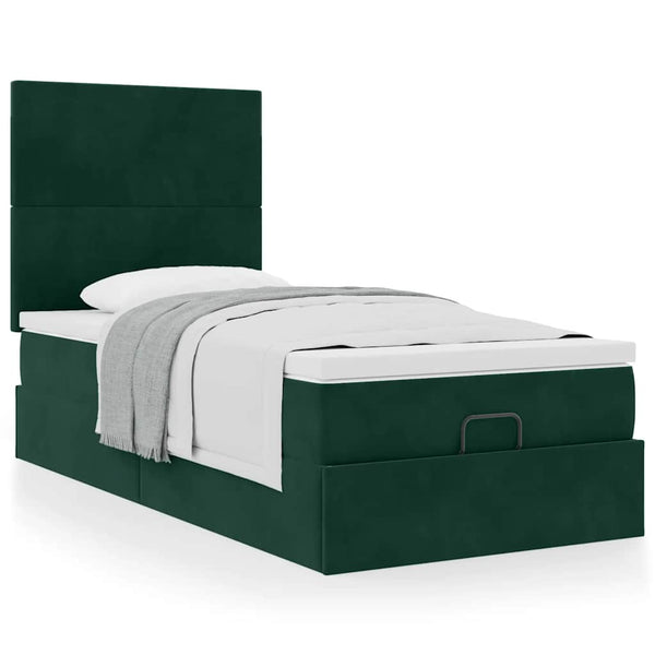 vidaXL Ottoman Bed with Mattresses Dark Green 80x200 cm Velvet