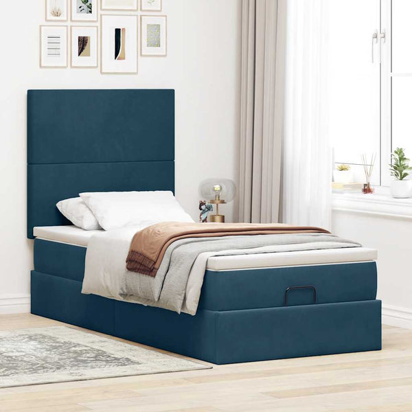 vidaXL Ottoman Bed with Mattresses Dark Blue 80x200 cm Velvet