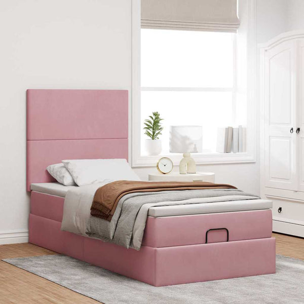 vidaXL Ottoman Bed with Mattresses Pink 80x200 cm Velvet