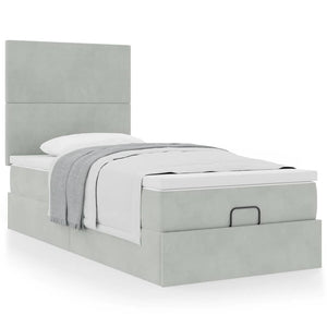 vidaXL Ottoman Bed with Mattresses Light Grey 90x190 cm Velvet