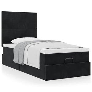 vidaXL Ottoman Bed with Mattresses Black 90x190 cm Velvet