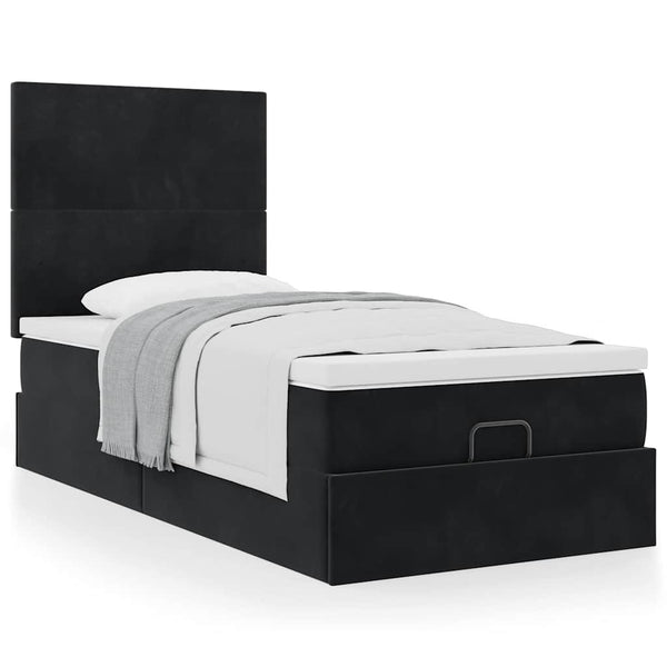 vidaXL Ottoman Bed with Mattresses Black 90x190 cm Velvet