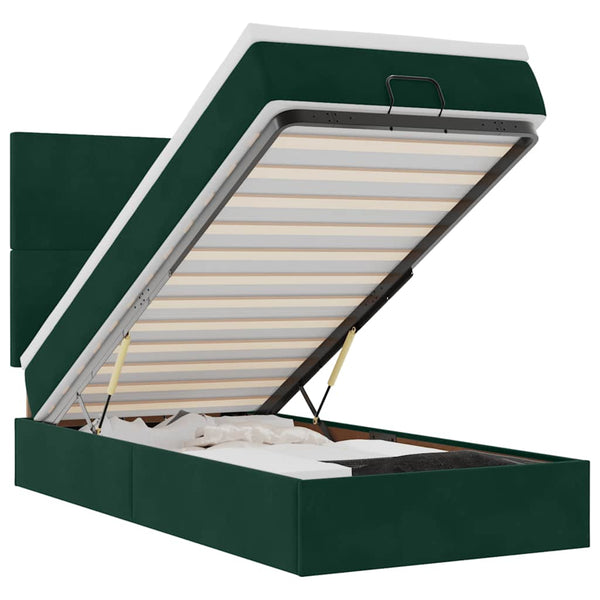 vidaXL Ottoman Bed with Mattresses Dark Green 90x190 cm Velvet