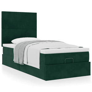 vidaXL Ottoman Bed with Mattresses Dark Green 90x190 cm Velvet