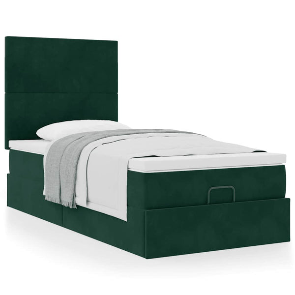 vidaXL Ottoman Bed with Mattresses Dark Green 90x190 cm Velvet