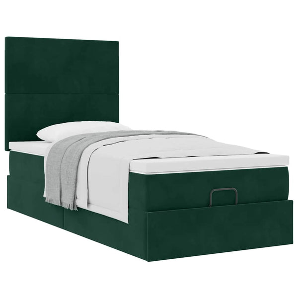 vidaXL Ottoman Bed with Mattresses Dark Green 90x190 cm Velvet