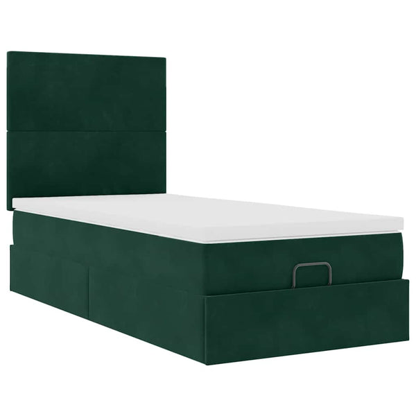 vidaXL Ottoman Bed with Mattresses Dark Green 90x190 cm Velvet