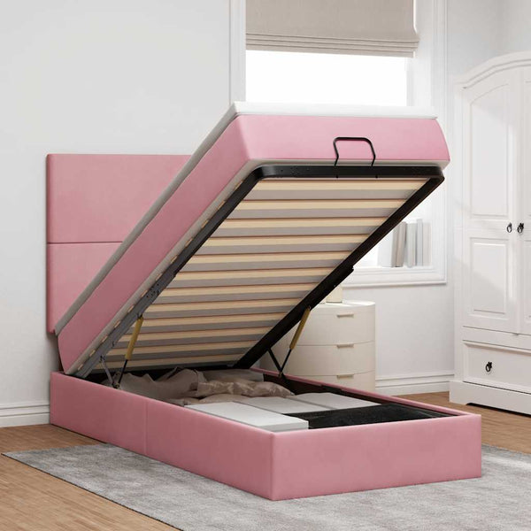 vidaXL Ottoman Bed with Mattresses Pink 90x190 cm Velvet