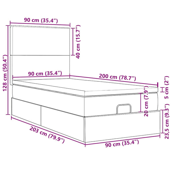 vidaXL Ottoman Bed with Mattresses Light Grey 90x200 cm Velvet