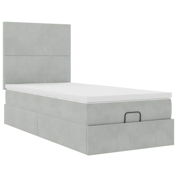 vidaXL Ottoman Bed with Mattresses Light Grey 90x200 cm Velvet