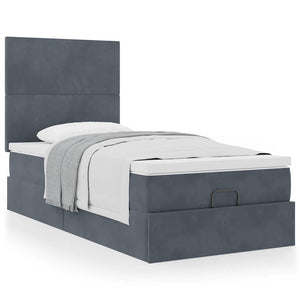 vidaXL Ottoman Bed with Mattresses Dark Gray 90x200 cm Velvet