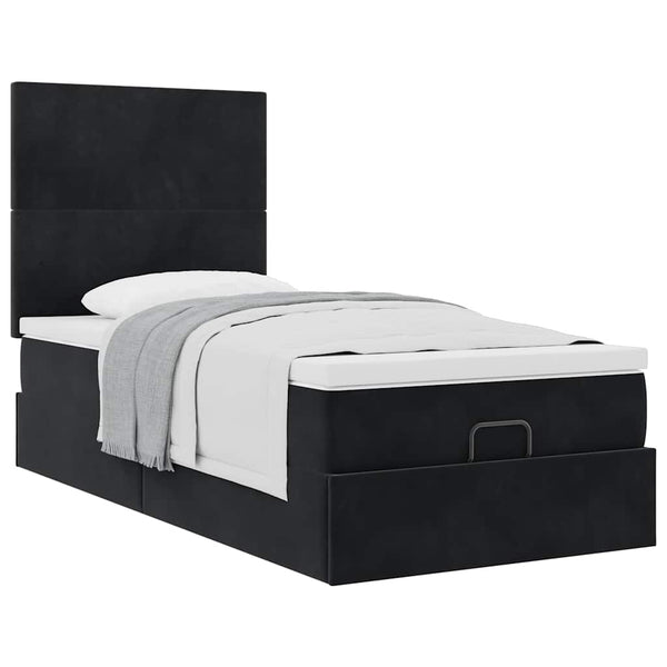 vidaXL Ottoman Bed with Mattresses Black 90x200 cm Velvet