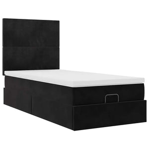 vidaXL Ottoman Bed with Mattresses Black 90x200 cm Velvet