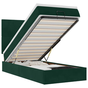 vidaXL Ottoman Bed with Mattresses Dark Green 90x200 cm Velvet