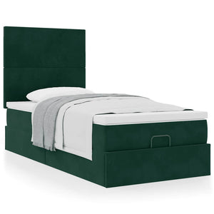 vidaXL Ottoman Bed with Mattresses Dark Green 90x200 cm Velvet