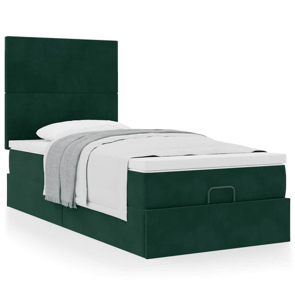 vidaXL Ottoman Bed with Mattresses Dark Green 90x200 cm Velvet