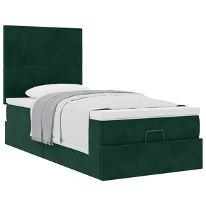 vidaXL Ottoman Bed with Mattresses Dark Green 90x200 cm Velvet