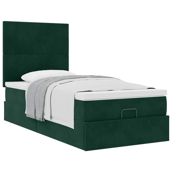 vidaXL Ottoman Bed with Mattresses Dark Green 90x200 cm Velvet