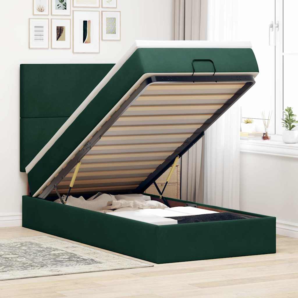 vidaXL Ottoman Bed with Mattresses Dark Green 90x200 cm Velvet