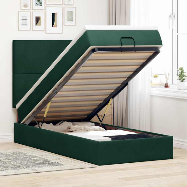vidaXL Ottoman Bed with Mattresses Dark Green 90x200 cm Velvet