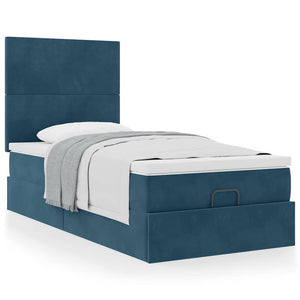 vidaXL Ottoman Bed with Mattresses Dark Blue 90x200 cm Velvet