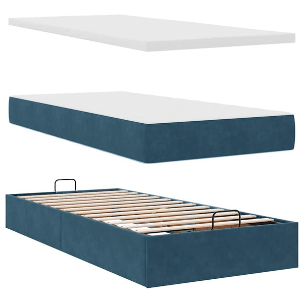 vidaXL Ottoman Bed with Mattresses Dark Blue 90x200 cm Velvet