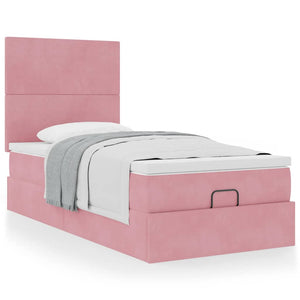 vidaXL Ottoman Bed with Mattresses Pink 90x200 cm Velvet