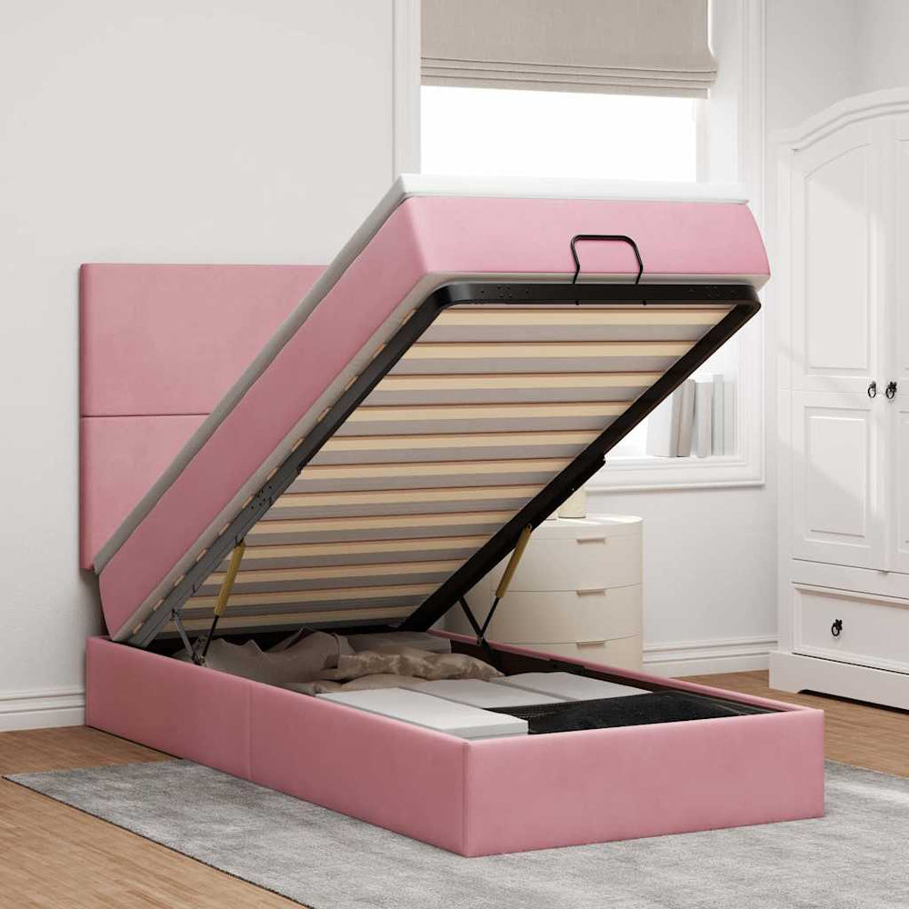 vidaXL Ottoman Bed with Mattresses Pink 90x200 cm Velvet