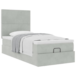 vidaXL Ottoman Bed with Mattresses Light Grey 100x200 cm Velvet