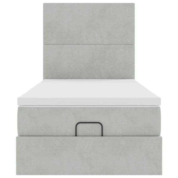 vidaXL Ottoman Bed with Mattresses Light Grey 100x200 cm Velvet