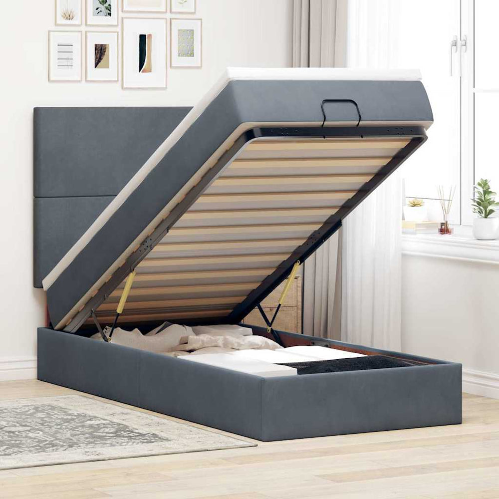vidaXL Ottoman Bed with Mattresses Dark Grey 100x200 cm Velvet