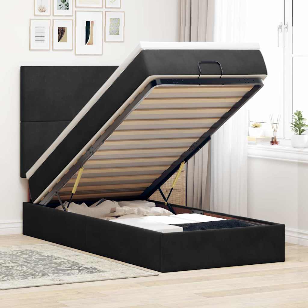 vidaXL Ottoman Bed with Mattresses Black 100x200 cm Velvet