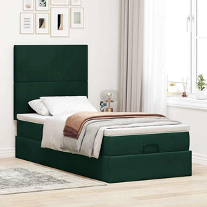 vidaXL Ottoman Bed with Mattresses Dark Green 100x200 cm Velvet