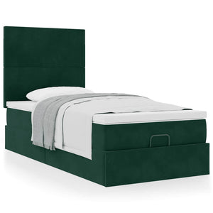 vidaXL Ottoman Bed with Mattresses Dark Green 100x200 cm Velvet