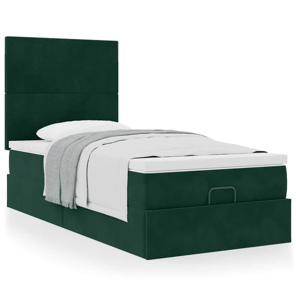 vidaXL Ottoman Bed with Mattresses Dark Green 100x200 cm Velvet