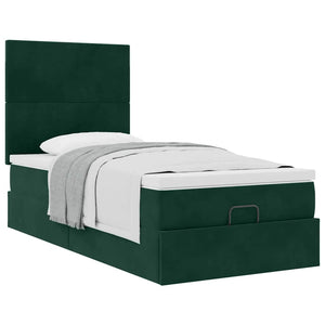 vidaXL Ottoman Bed with Mattresses Dark Green 100x200 cm Velvet